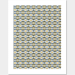 Navy, Mustard, White, Retro Geo Pattern Posters and Art